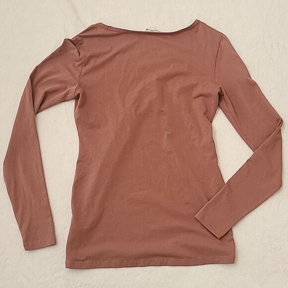 Peruvian Connection pima cotton scoop neck Long Sleeve Tee Rust Brown Base XS - Picture 5 of 6